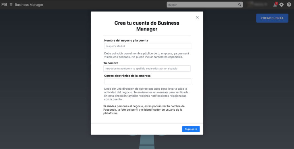 crear business manager